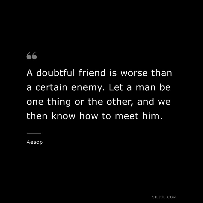 A doubtful friend is worse than a certain enemy. Let a man be one thing or the other, and we then know how to meet him. ― Aesop