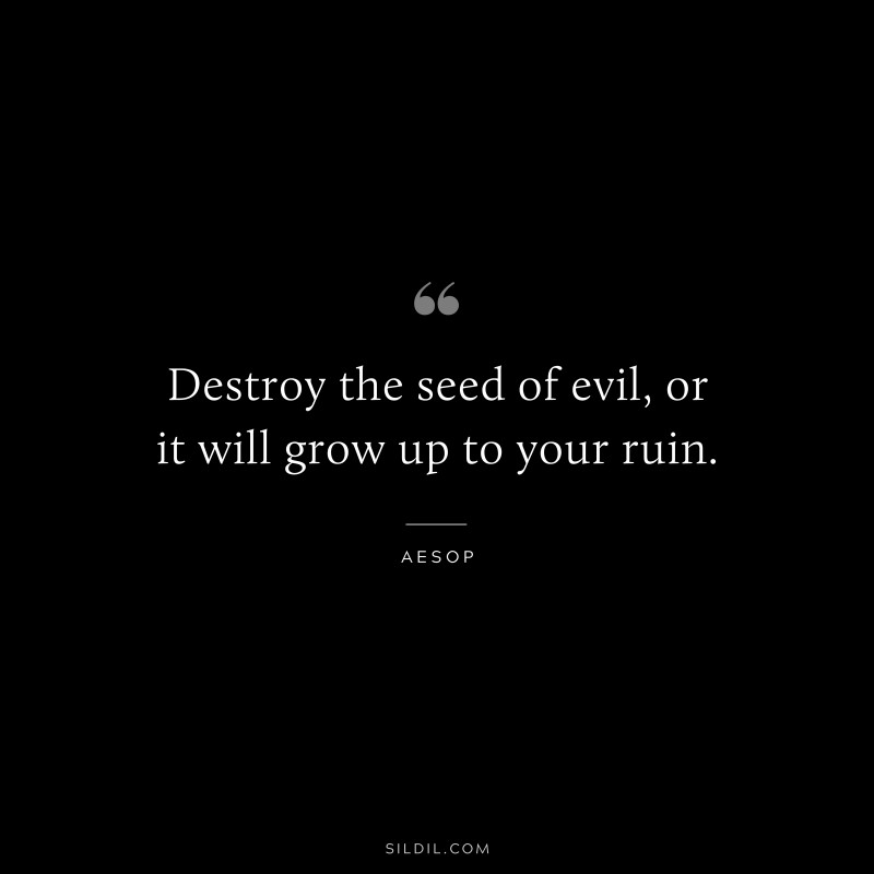 Destroy the seed of evil, or it will grow up to your ruin. ― Aesop