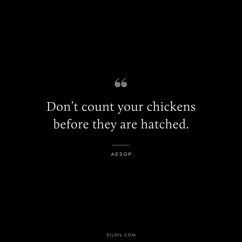 Don’t count your chickens before they are hatched. ― Aesop