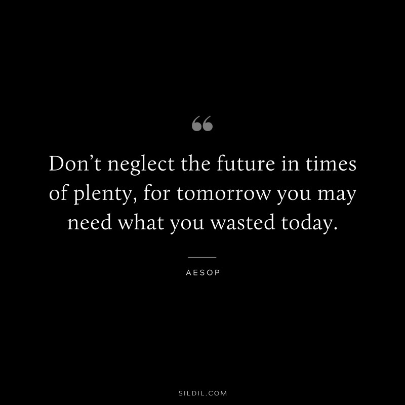 Don’t neglect the future in times of plenty, for tomorrow you may need what you wasted today. ― Aesop