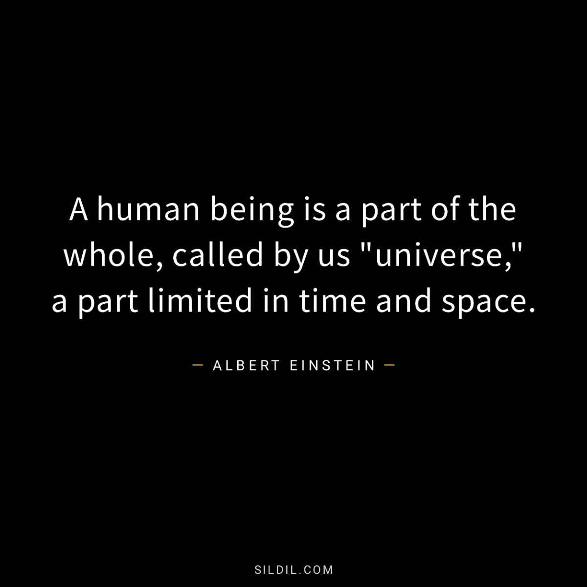 A human being is a part of the whole, called by us "universe," a part limited in time and space.