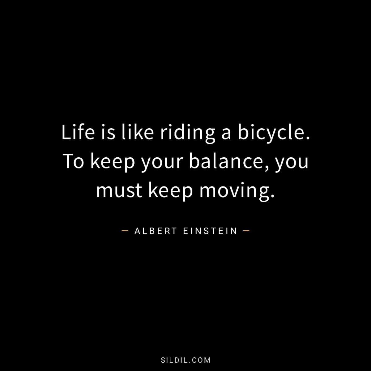 Life is like riding a bicycle. To keep your balance, you must keep moving.