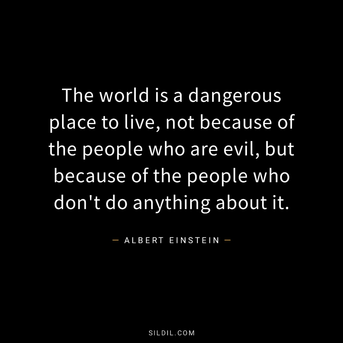 The world is a dangerous place to live, not because of the people who are evil, but because of the people who don't do anything about it.