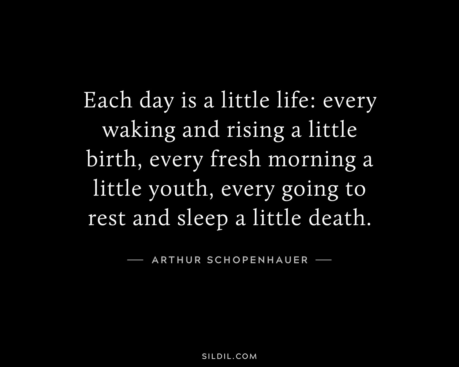 Each day is a little life: every waking and rising a little birth, every fresh morning a little youth, every going to rest and sleep a little death.