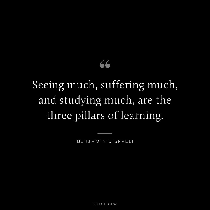 Seeing much, suffering much, and studying much, are the three pillars of learning. ― Benjamin Disraeli