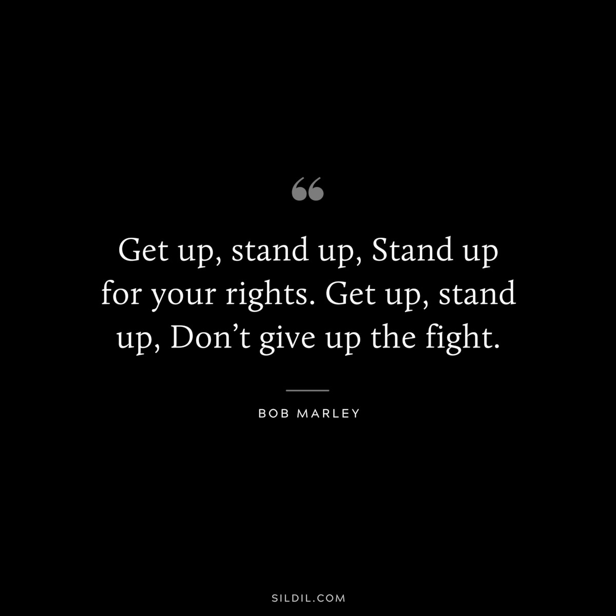 Get up, stand up, Stand up for your rights. Get up, stand up, Don’t give up the fight. ― Bob Marley