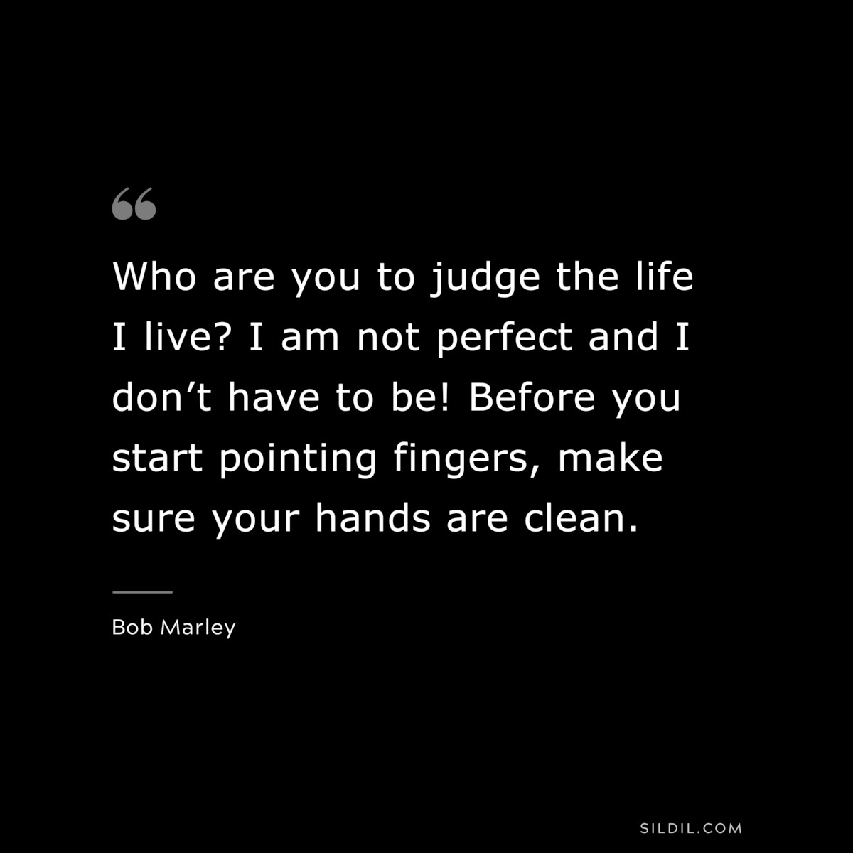 Who are you to judge the life I live? I am not perfect and I don’t have to be! Before you start pointing fingers, make sure your hands are clean. ― Bob Marley