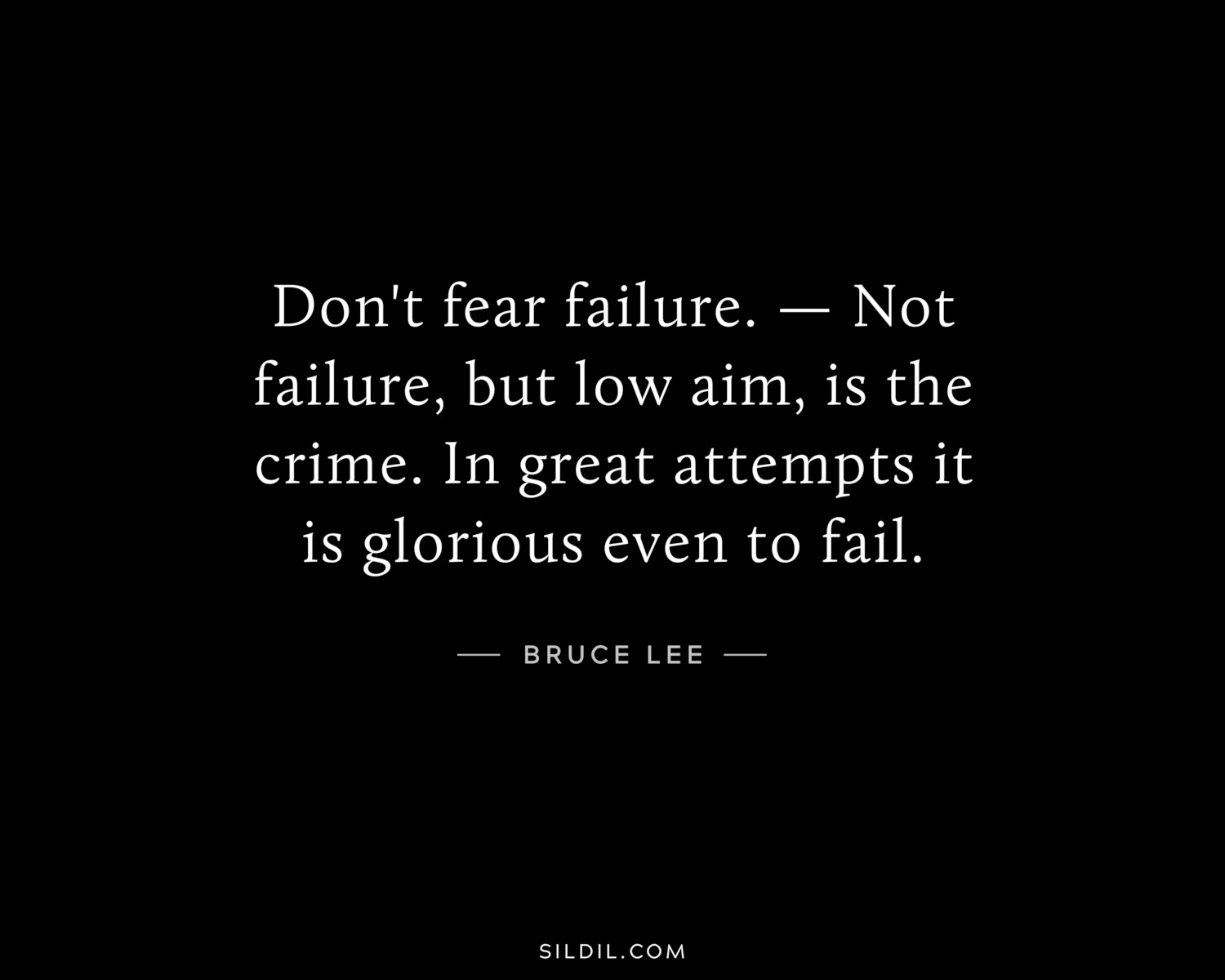 Don't fear failure. — Not failure, but low aim, is the crime. In great attempts it is glorious even to fail.