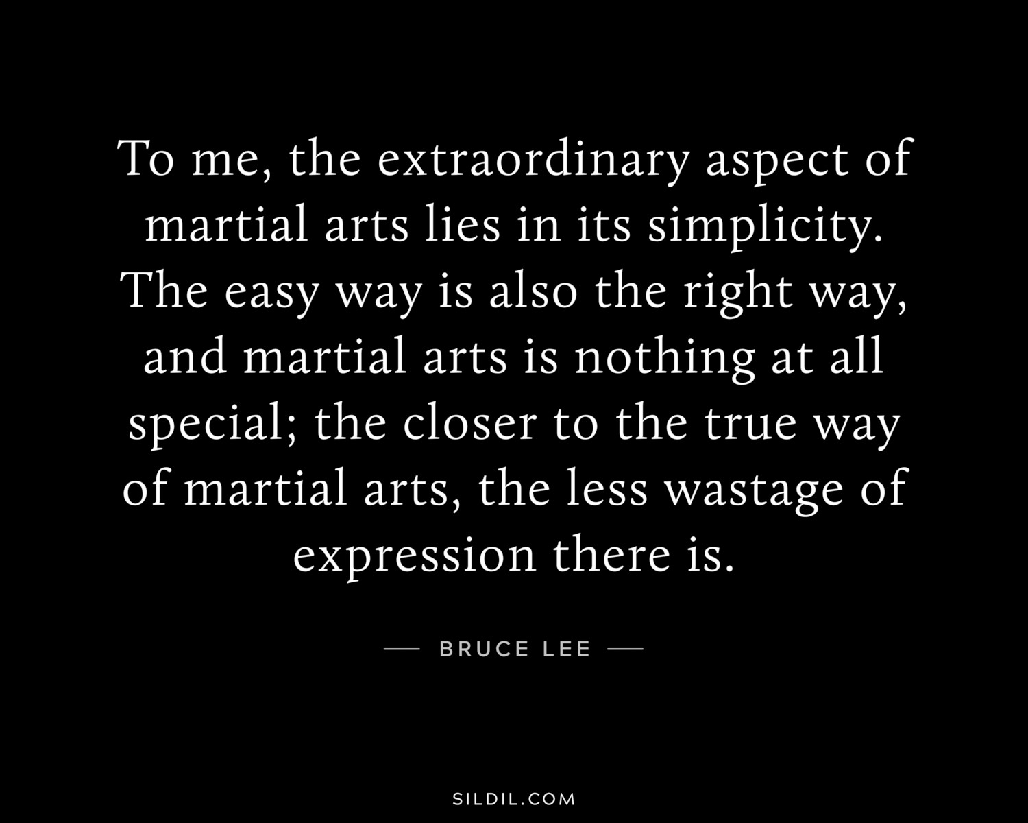 To me, the extraordinary aspect of martial arts lies in its simplicity. The easy way is also the right way, and martial arts is nothing at all special; the closer to the true way of martial arts, the less wastage of expression there is.
