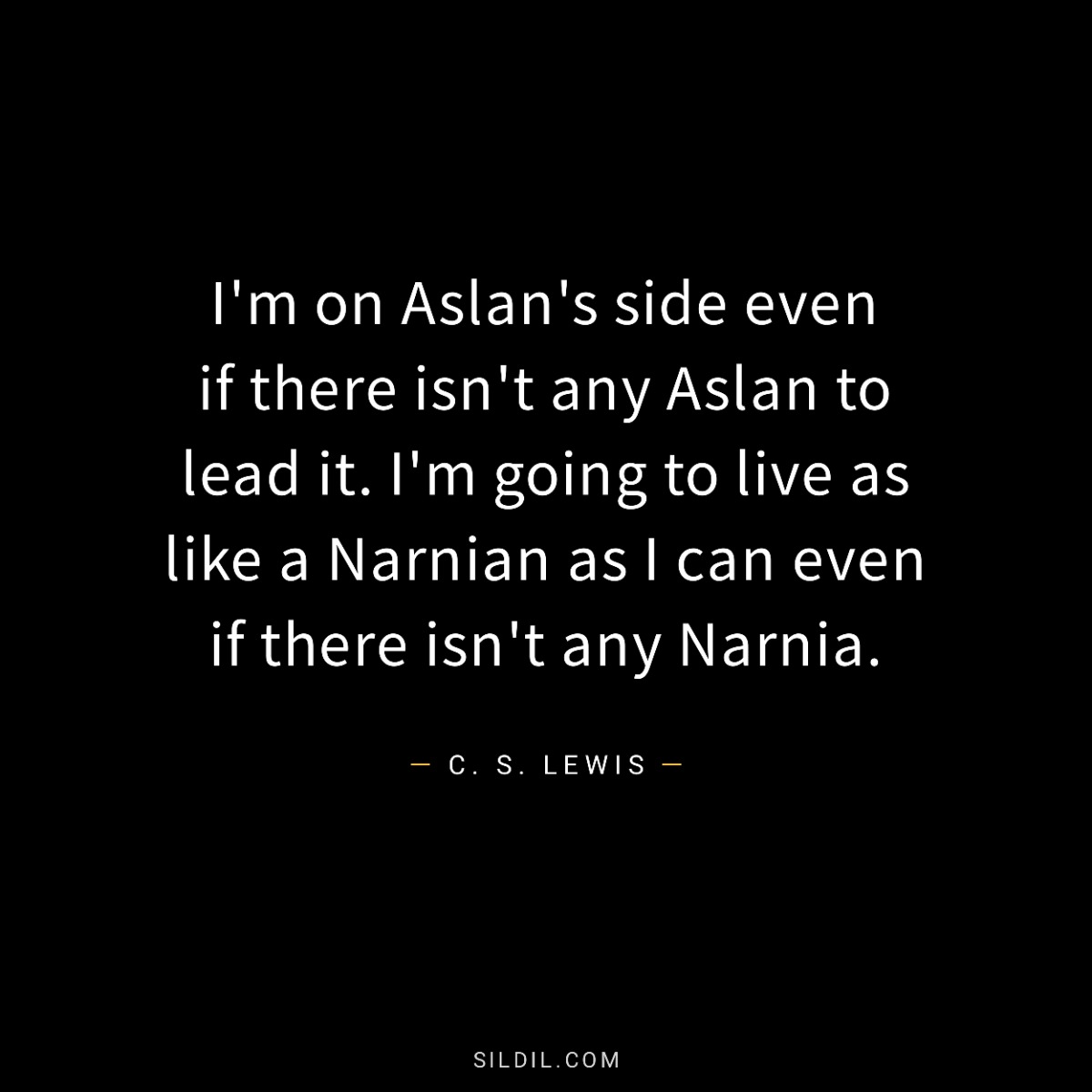 I'm on Aslan's side even if there isn't any Aslan to lead it. I'm going to live as like a Narnian as I can even if there isn't any Narnia.