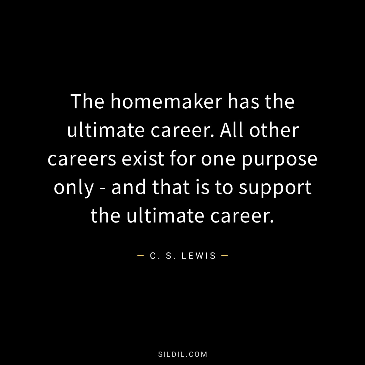 The homemaker has the ultimate career. All other careers exist for one purpose only - and that is to support the ultimate career.
