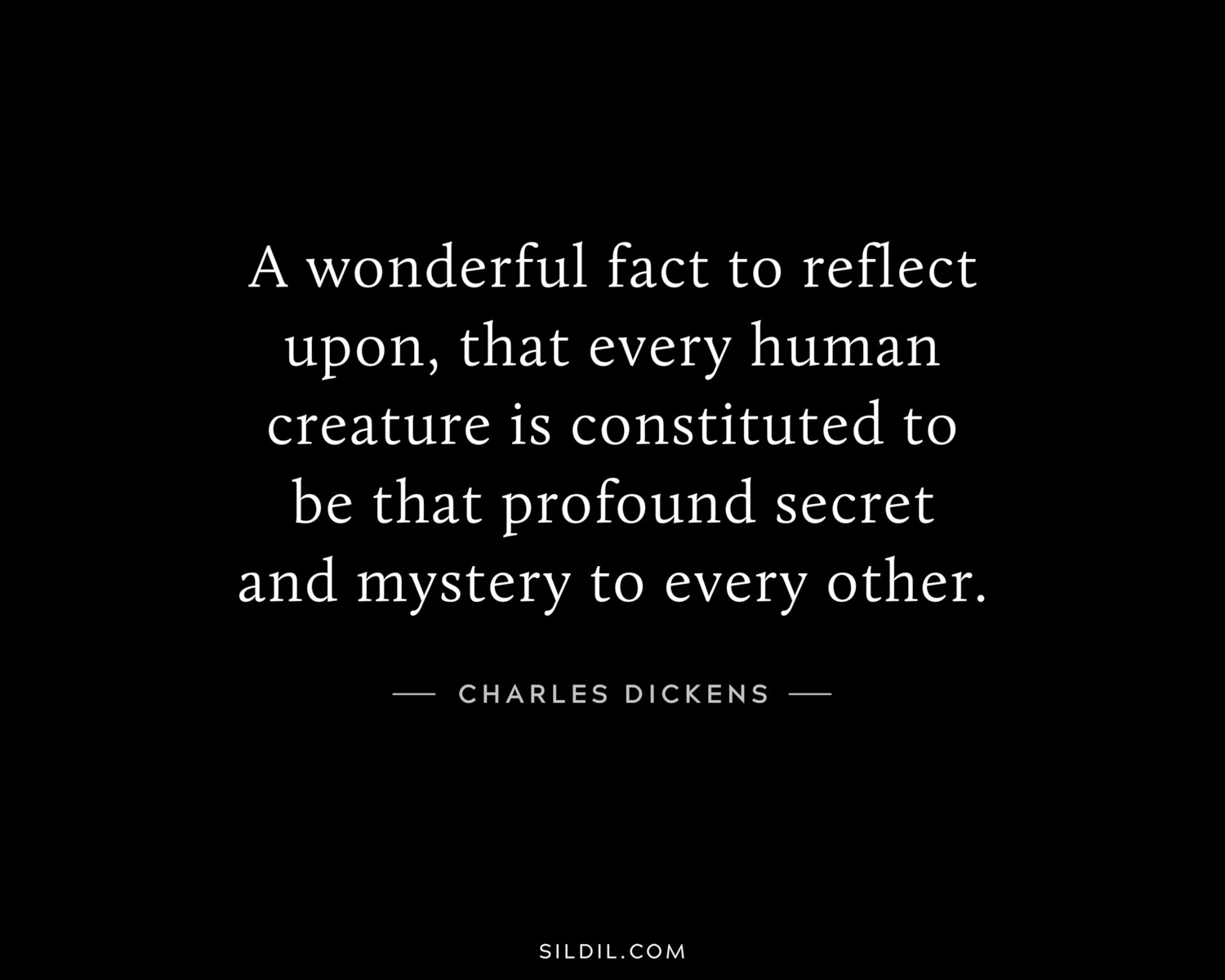 A wonderful fact to reflect upon, that every human creature is constituted to be that profound secret and mystery to every other.