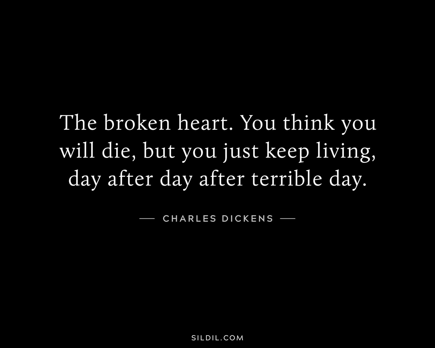 The broken heart. You think you will die, but you just keep living, day after day after terrible day.