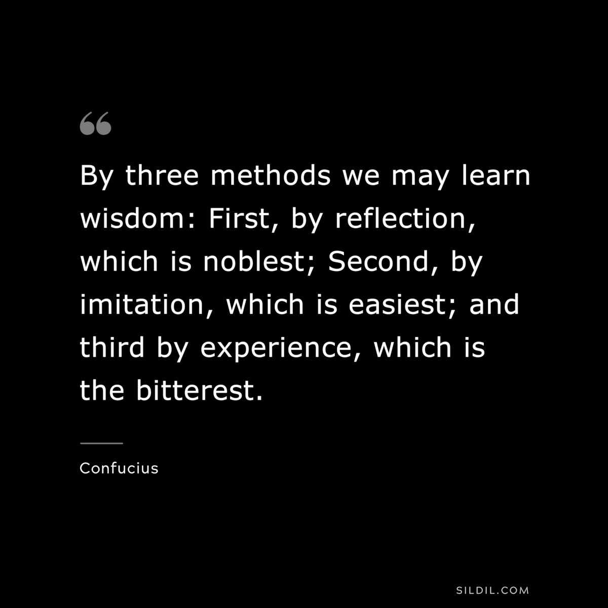 By three methods we may learn wisdom: First, by reflection, which is noblest; Second, by imitation, which is easiest; and third by experience, which is the bitterest. ― Confucius