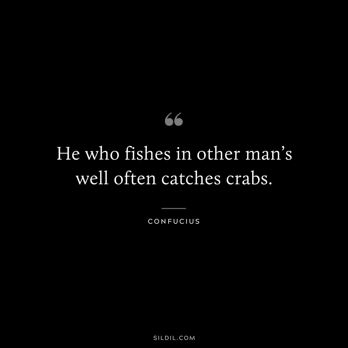 He who fishes in other man’s well often catches crabs. ― Confucius