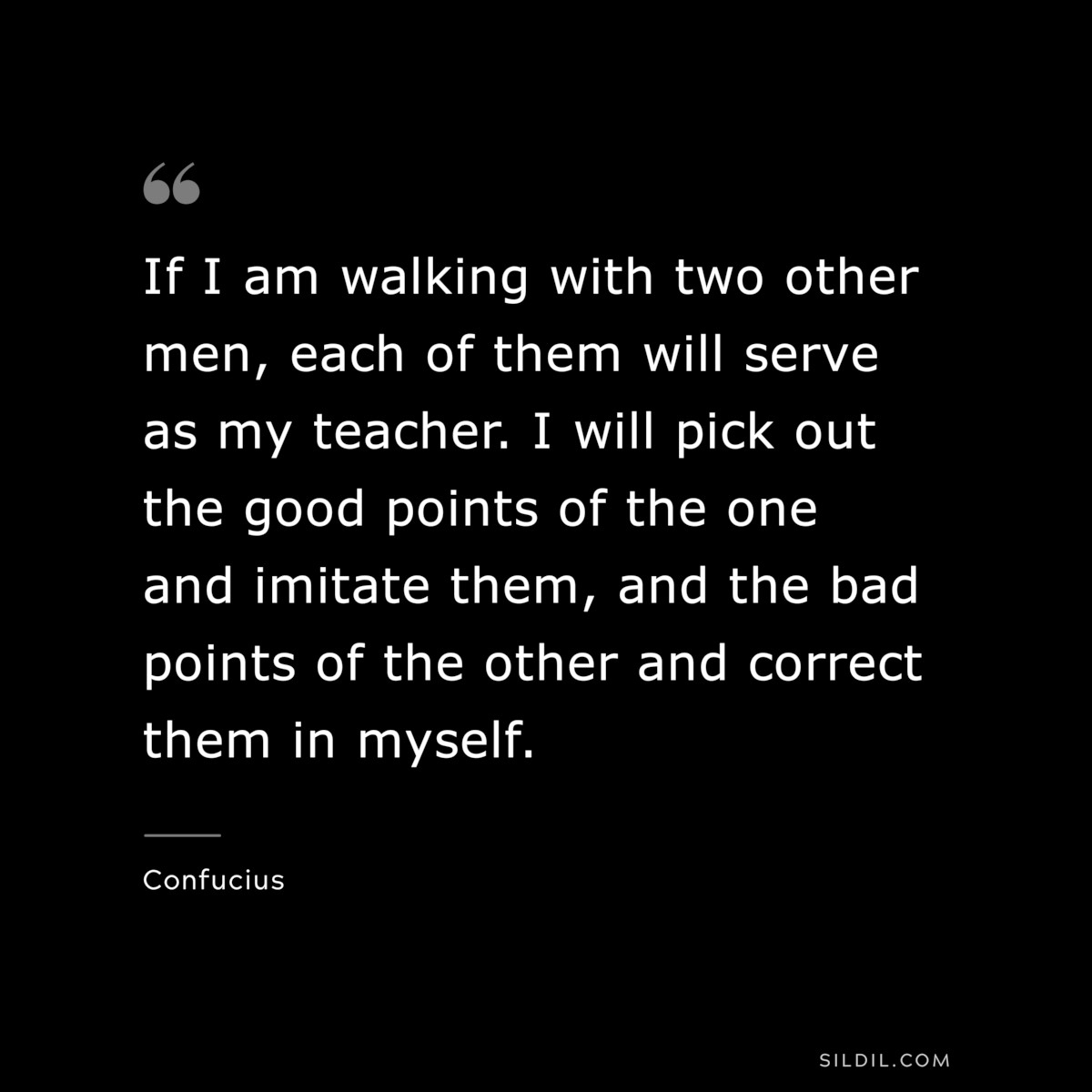 If I am walking with two other men, each of them will serve as my teacher. I will pick out the good points of the one and imitate them, and the bad points of the other and correct them in myself. ― Confucius