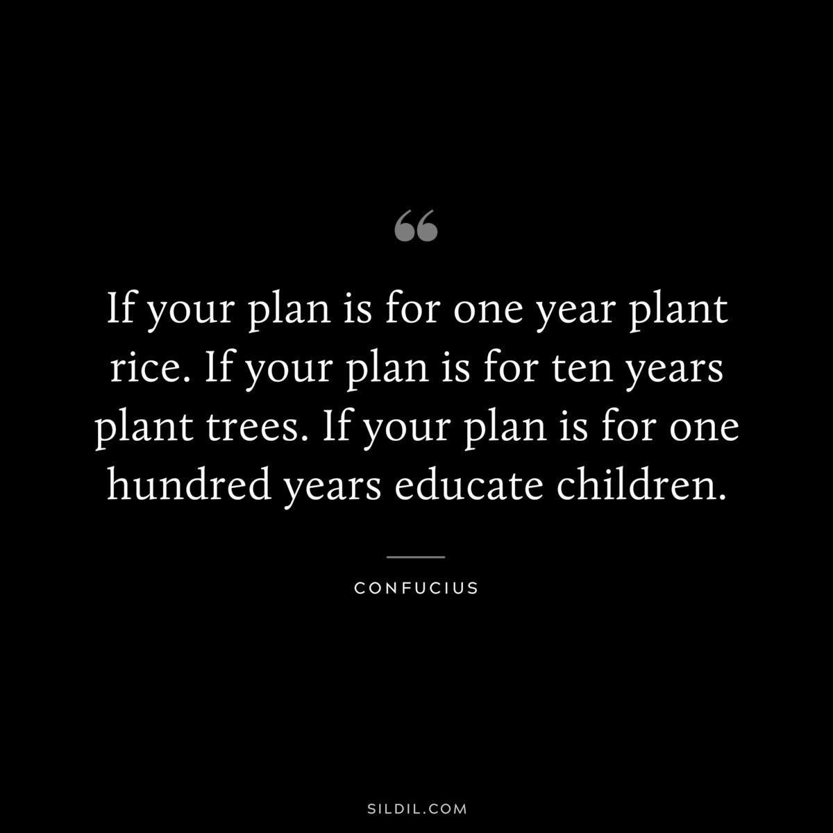 If your plan is for one year plant rice. If your plan is for ten years plant trees. If your plan is for one hundred years educate children. ― Confucius