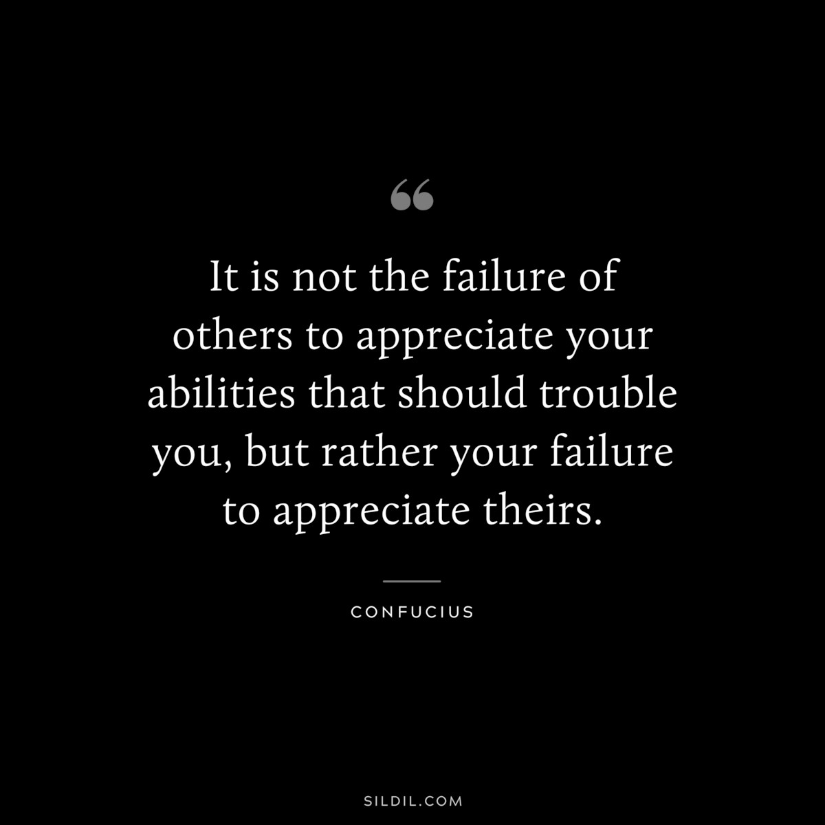 It is not the failure of others to appreciate your abilities that should trouble you, but rather your failure to appreciate theirs. ― Confucius