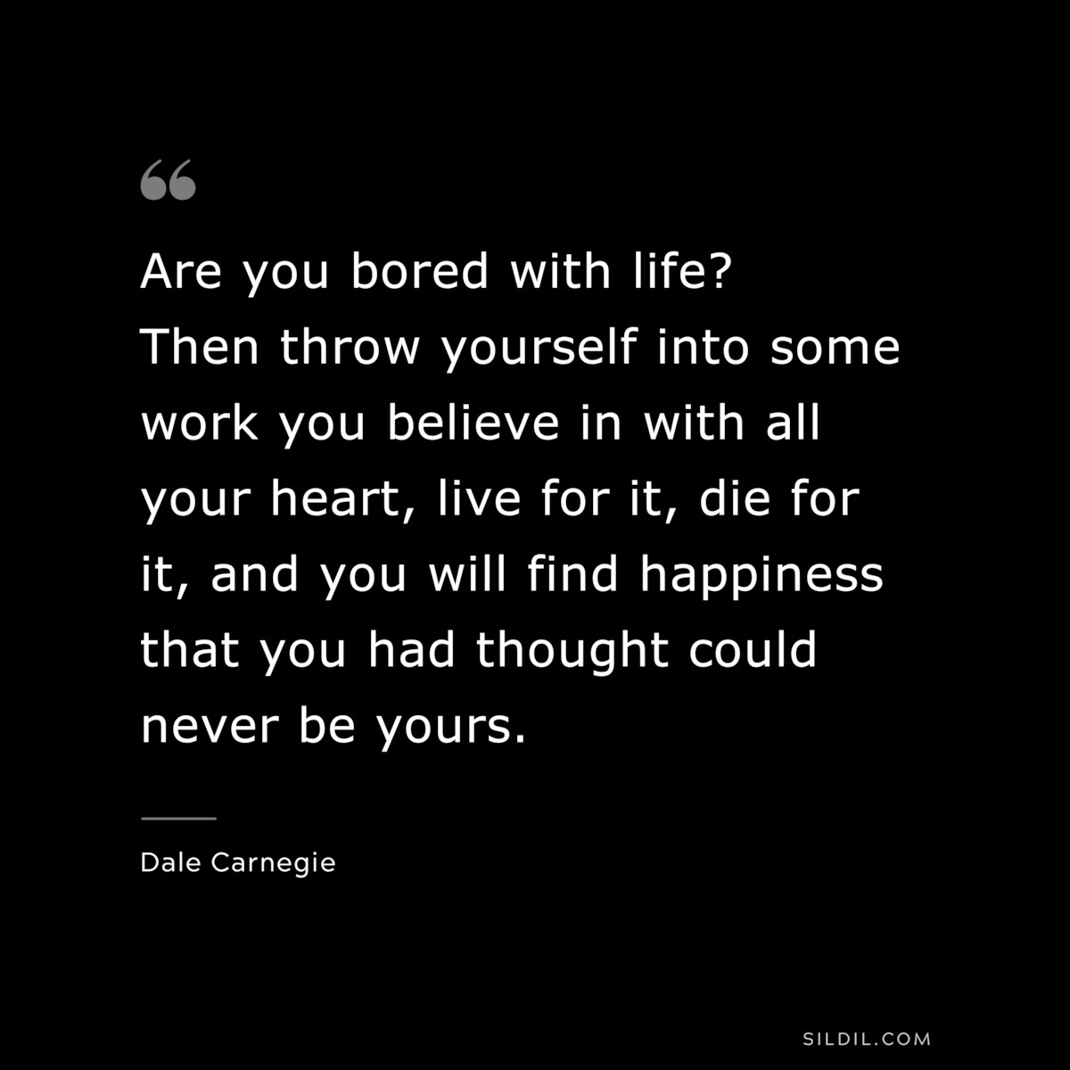 Are you bored with life? Then throw yourself into some work you believe in with all your heart, live for it, die for it, and you will find happiness that you had thought could never be yours.― Dale Carnegie