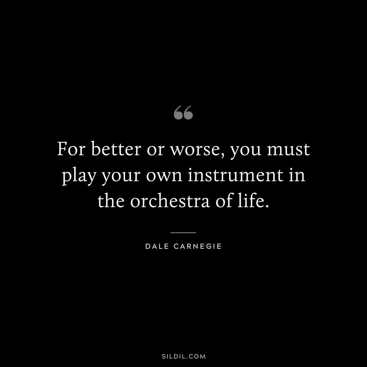 For better or worse, you must play your own instrument in the orchestra of life.― Dale Carnegie