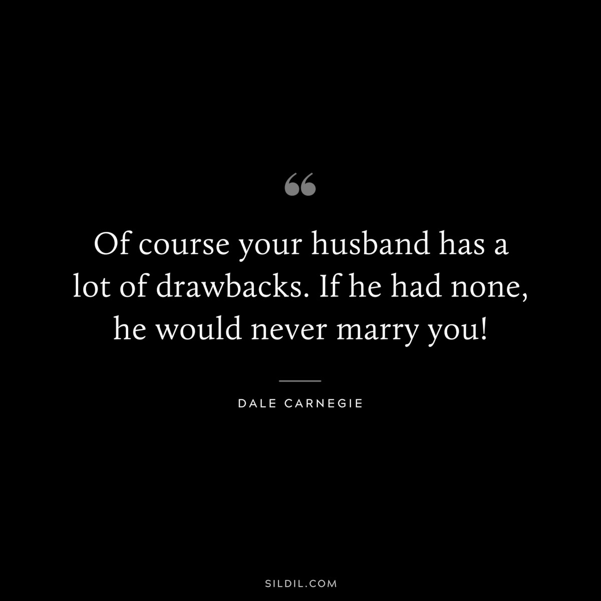 Of course your husband has a lot of drawbacks. If he had none, he would never marry you!― Dale Carnegie
