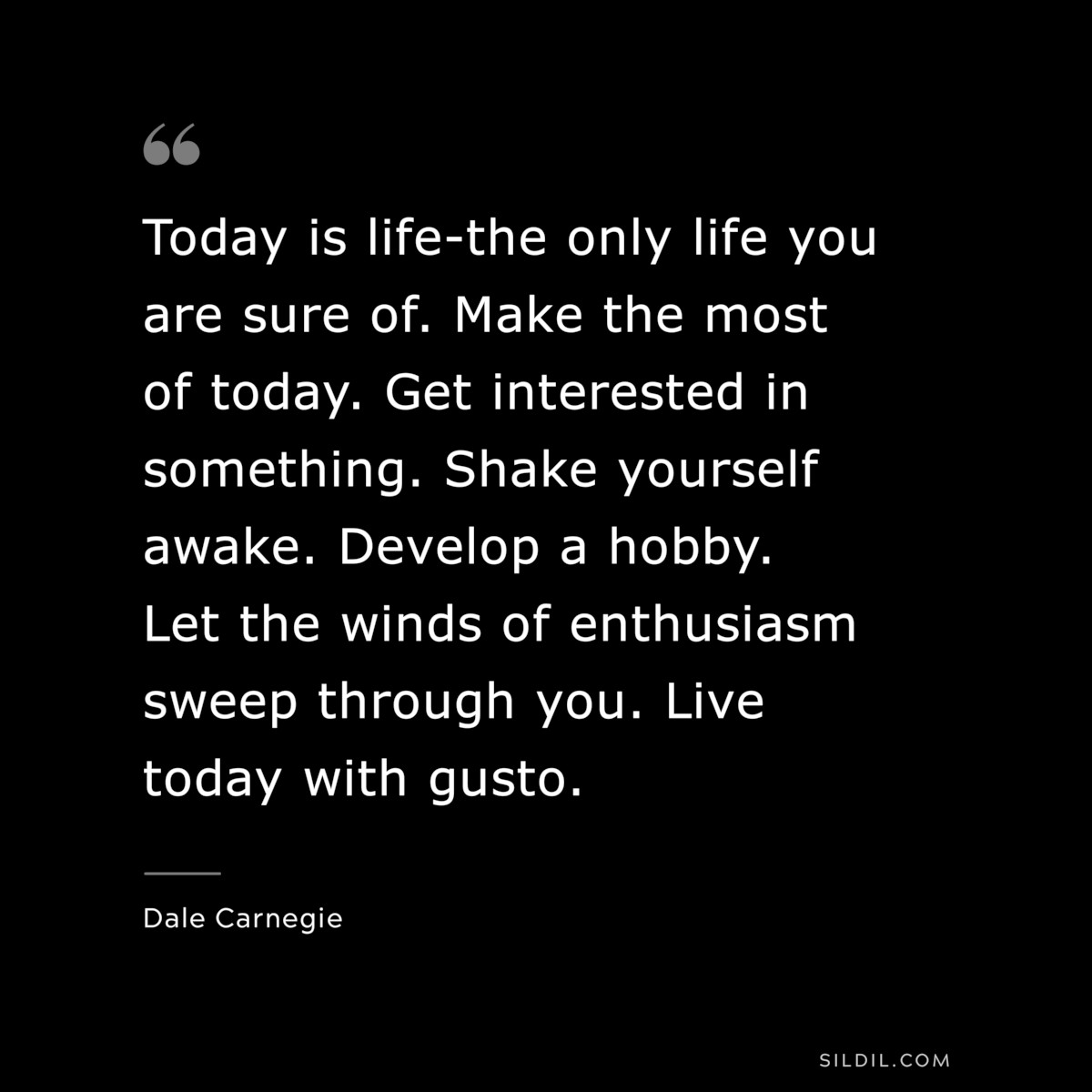 Today is life-the only life you are sure of. Make the most of today. Get interested in something. Shake yourself awake. Develop a hobby. Let the winds of enthusiasm sweep through you. Live today with gusto.― Dale Carnegie