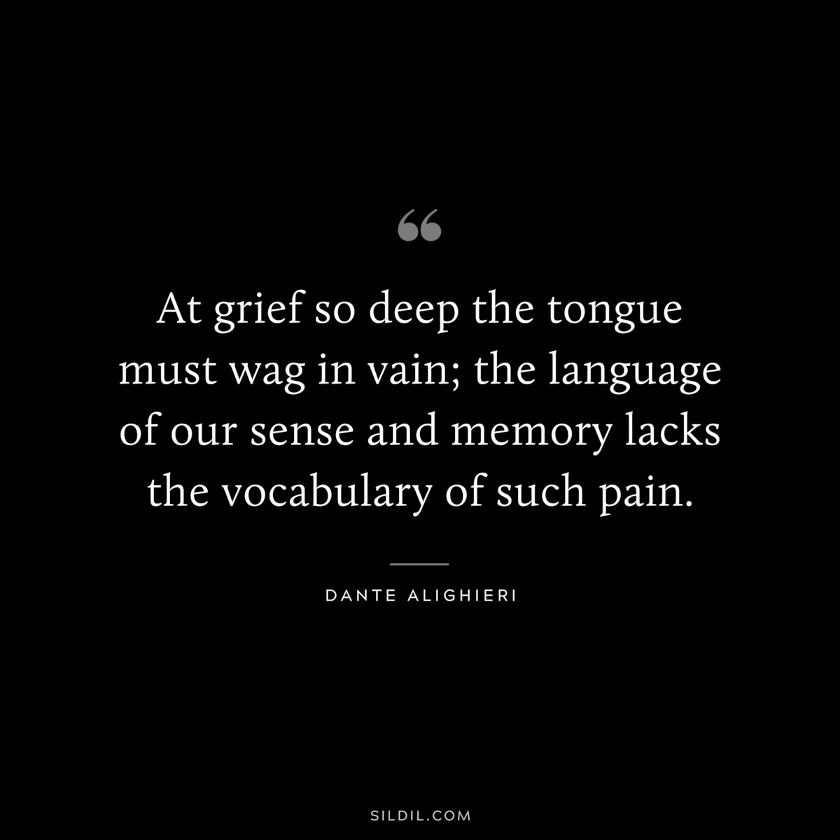 At grief so deep the tongue must wag in vain; the language of our sense and memory lacks the vocabulary of such pain. ― Dante Alighieri