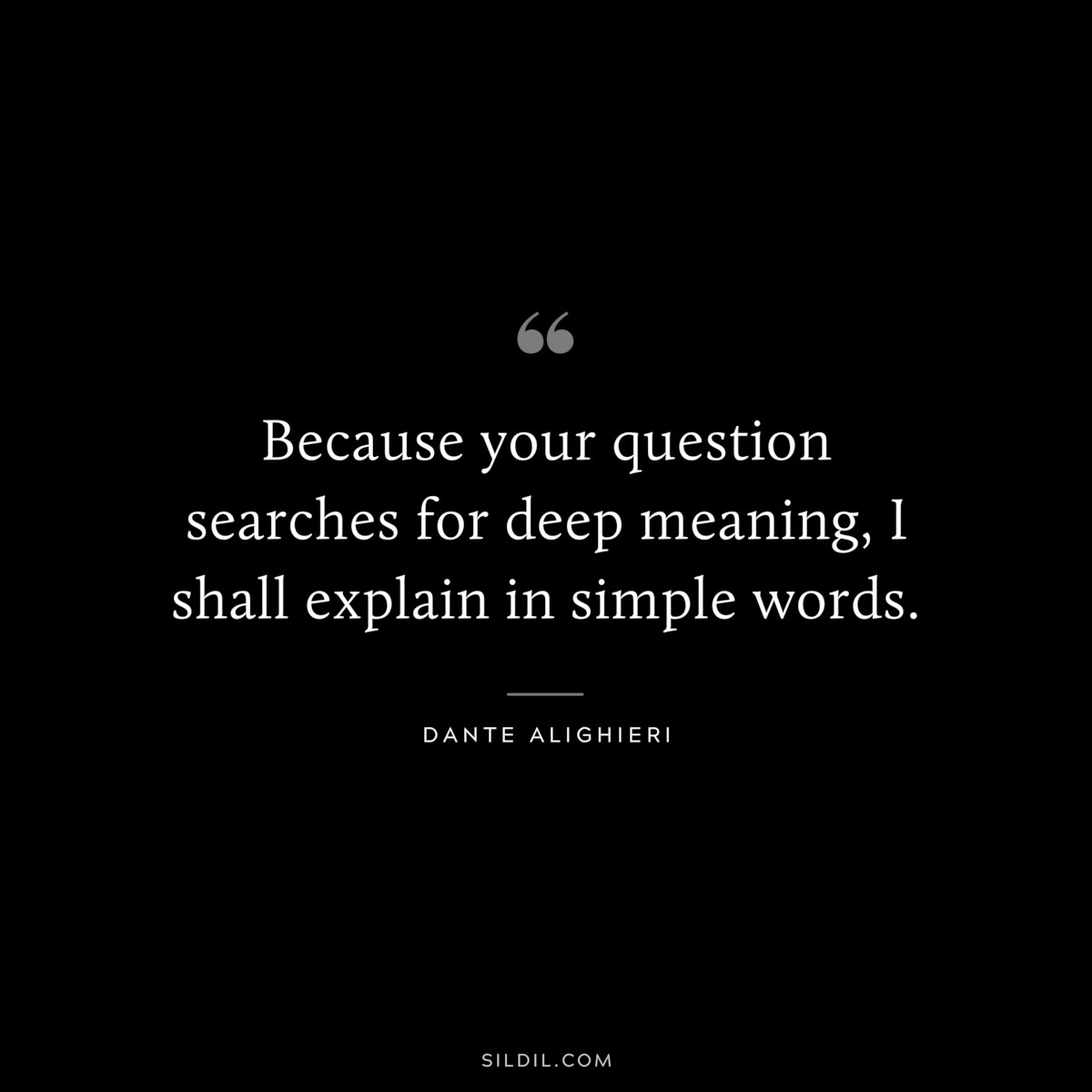 Because your question searches for deep meaning, I shall explain in simple words. ― Dante Alighieri