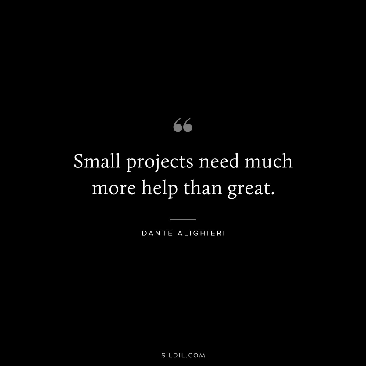 Small projects need much more help than great. ― Dante Alighieri