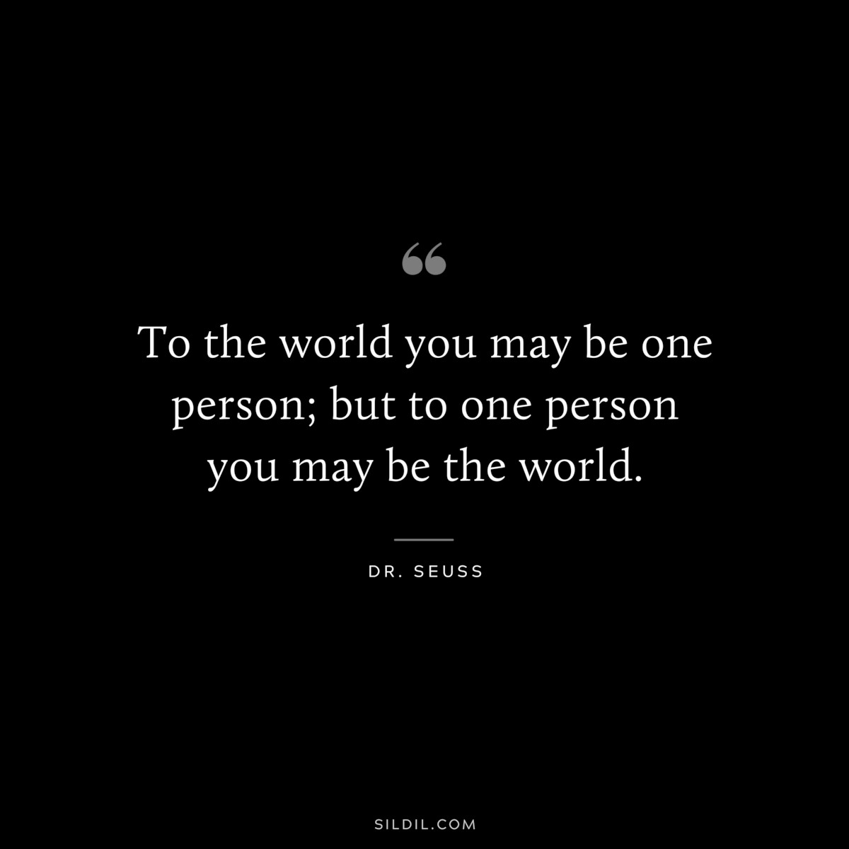 To the world you may be one person; but to one person you may be the world. ― Dr. Seuss