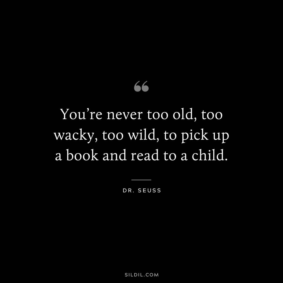 You’re never too old, too wacky, too wild, to pick up a book and read to a child. ― Dr. Seuss