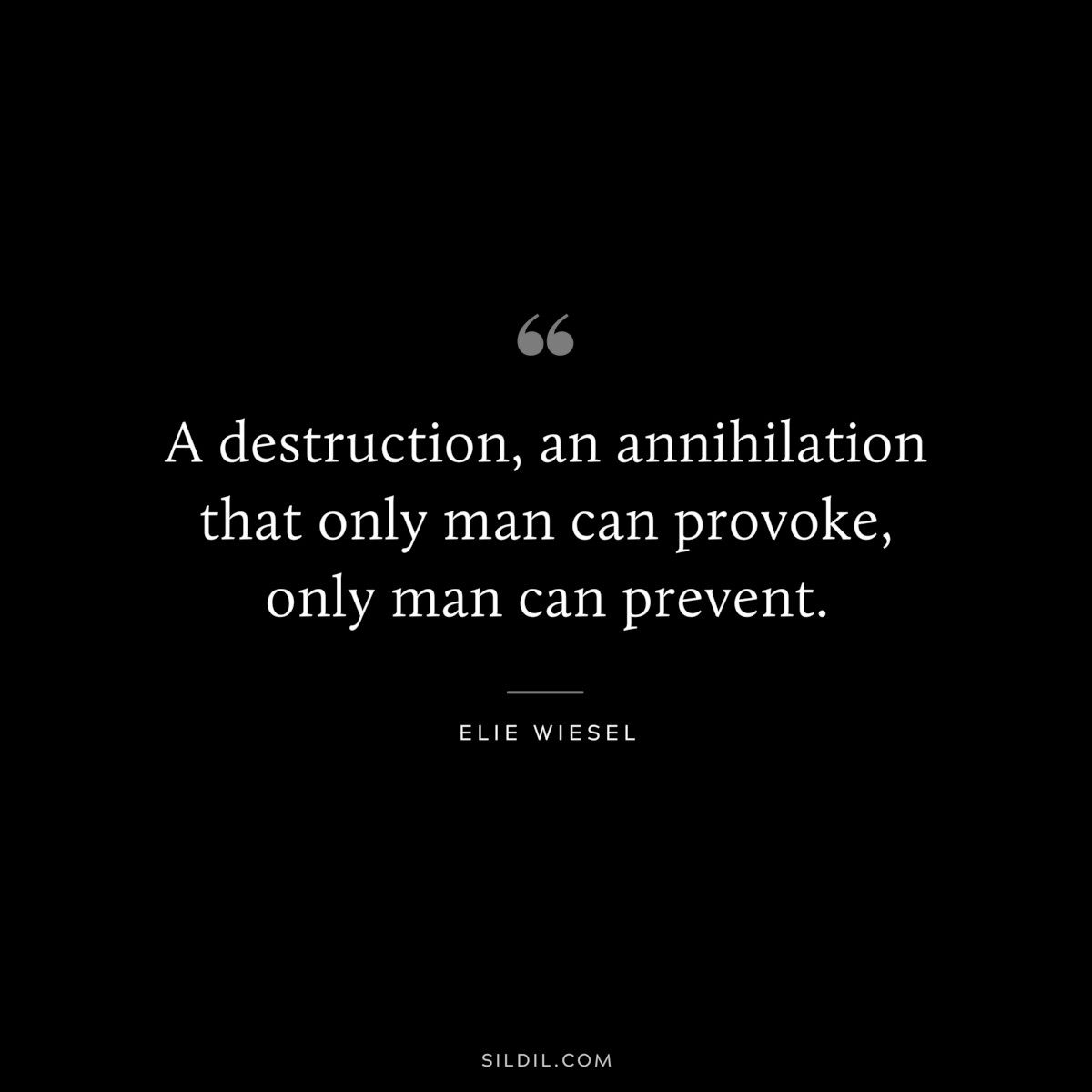 A destruction, an annihilation that only man can provoke, only man can prevent. ― Elie Wiesel