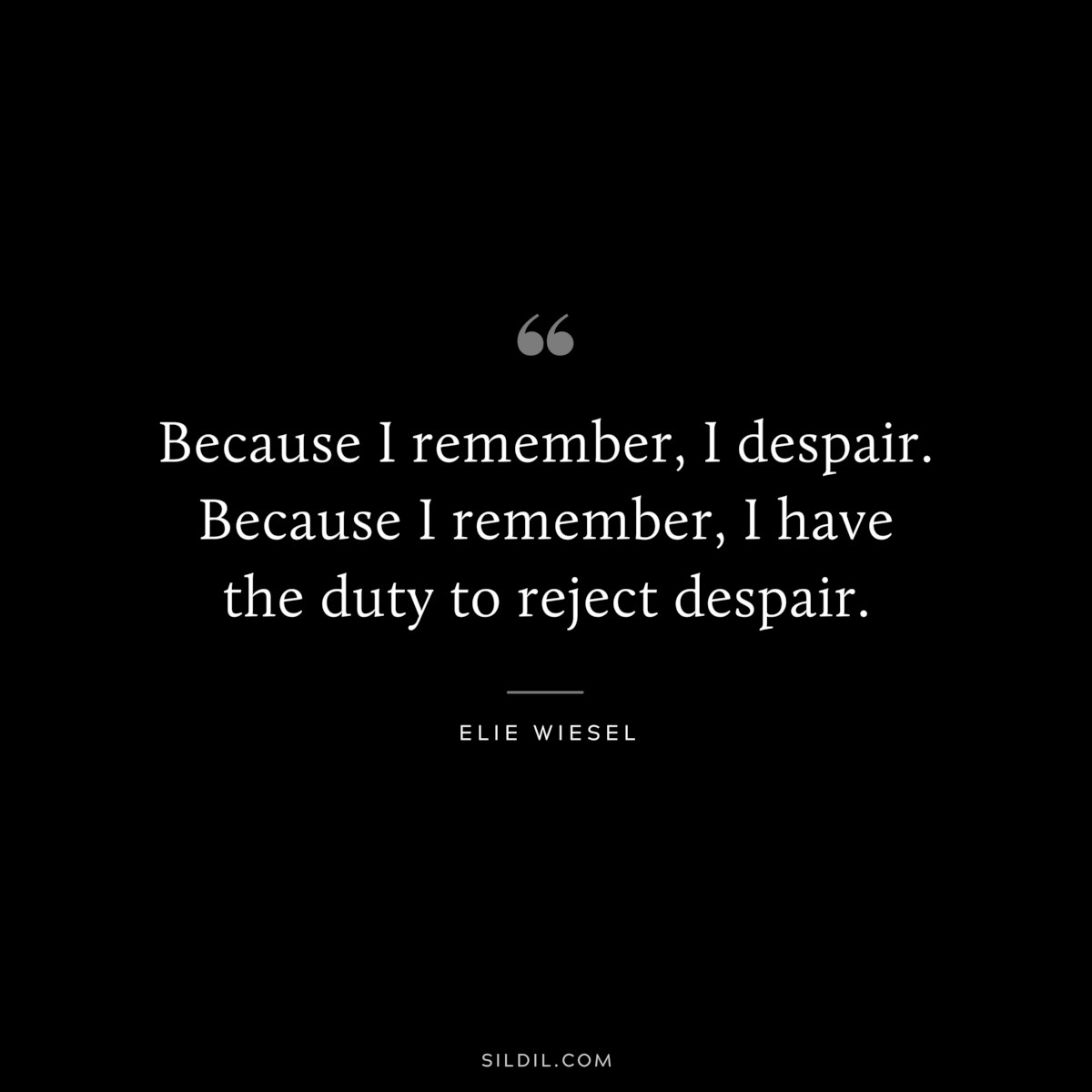 Because I remember, I despair. Because I remember, I have the duty to reject despair. ― Elie Wiesel