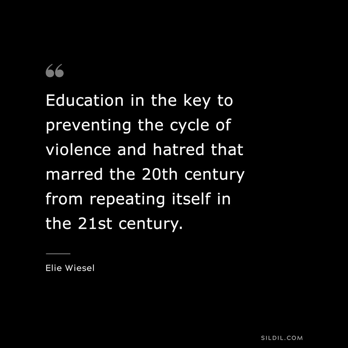 Education in the key to preventing the cycle of violence and hatred that marred the 20th century from repeating itself in the 21st century. ― Elie Wiesel
