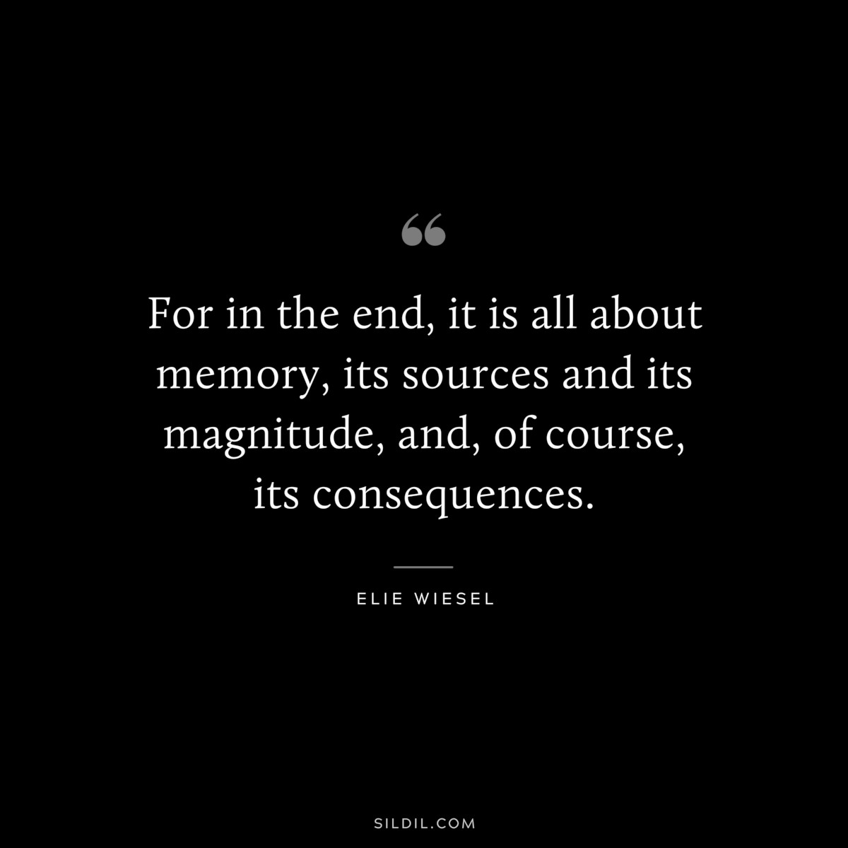 For in the end, it is all about memory, its sources and its magnitude, and, of course, its consequences. ― Elie Wiesel