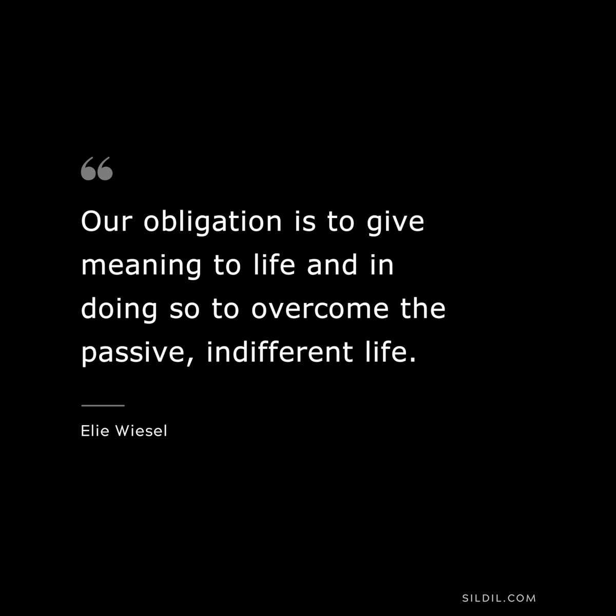 Our obligation is to give meaning to life and in doing so to overcome the passive, indifferent life. ― Elie Wiesel