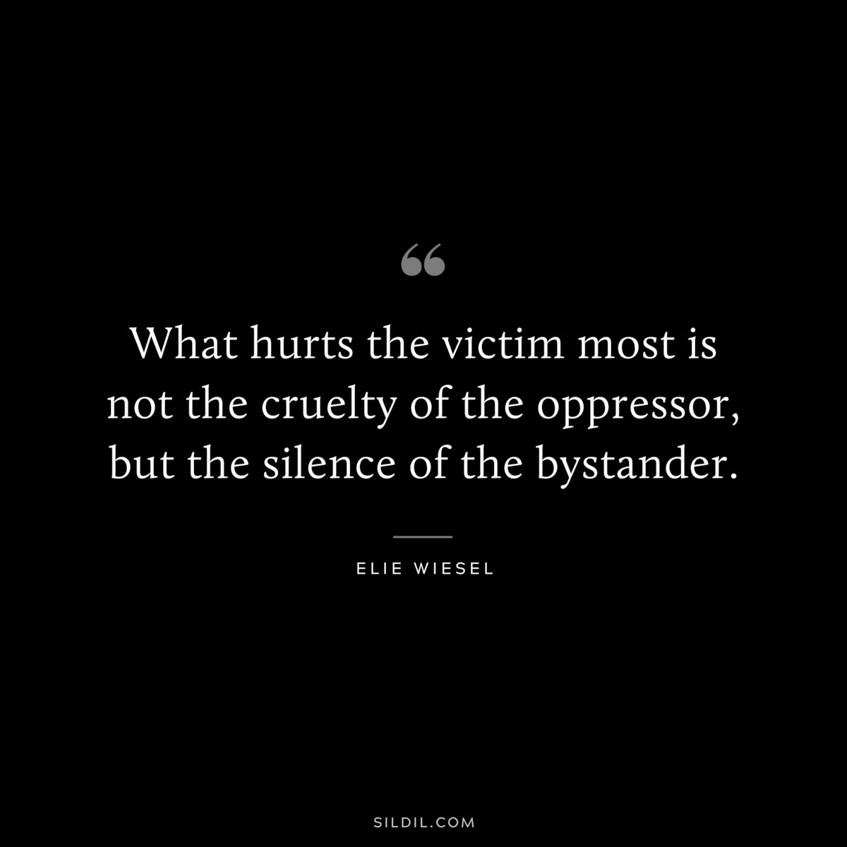 What hurts the victim most is not the cruelty of the oppressor, but the silence of the bystander. ― Elie Wiesel
