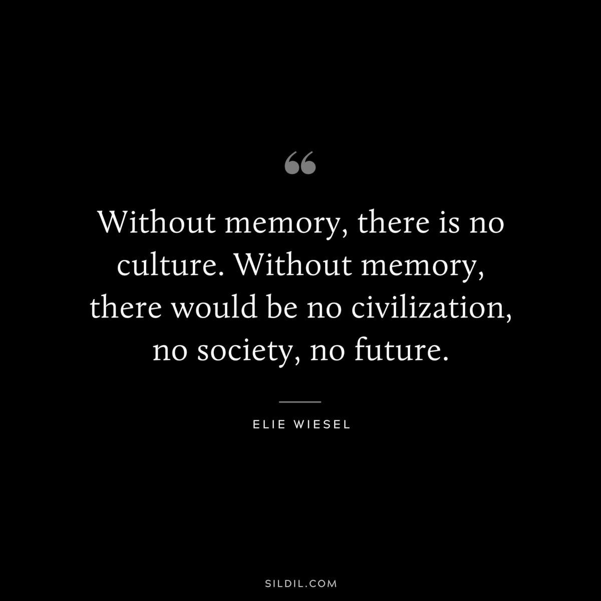 Without memory, there is no culture. Without memory, there would be no civilization, no society, no future. ― Elie Wiesel
