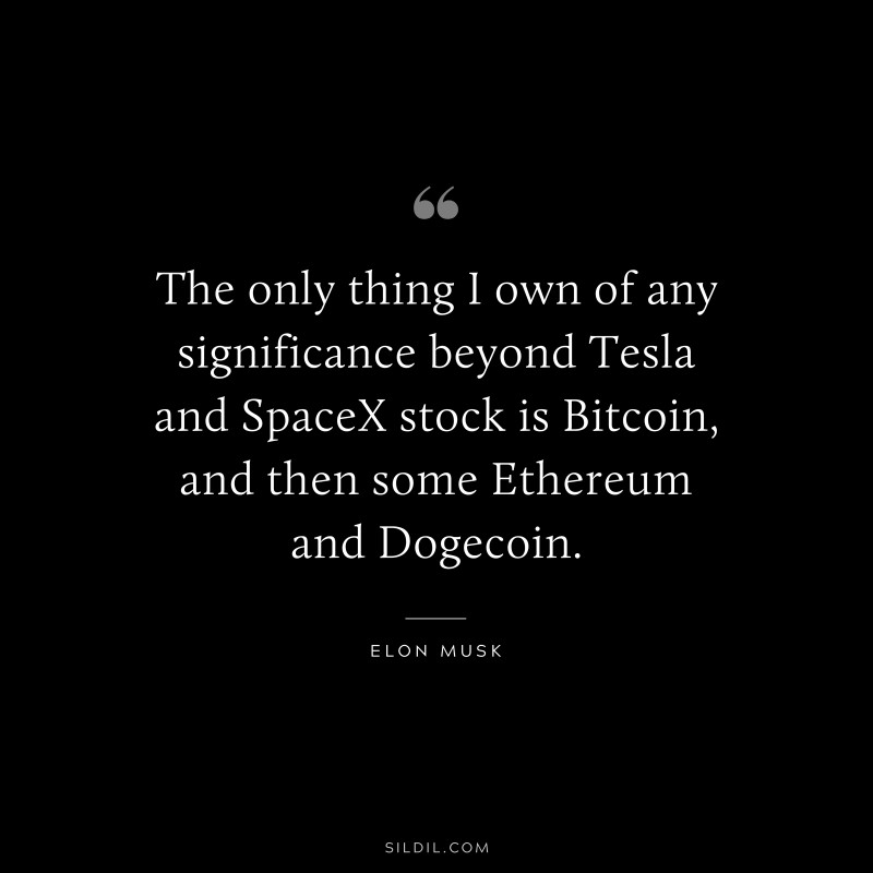 The only thing I own of any significance beyond Tesla and SpaceX stock is Bitcoin, and then some Ethereum and Dogecoin. ― Otto von Bismarck