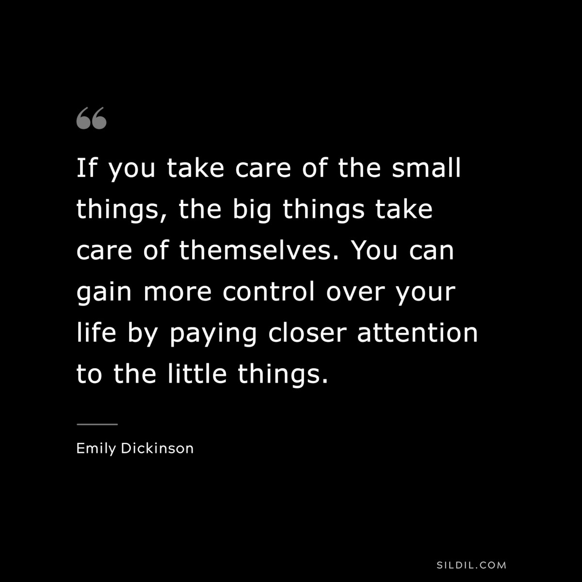 If you take care of the small things, the big things take care of themselves. You can gain more control over your life by paying closer attention to the little things.