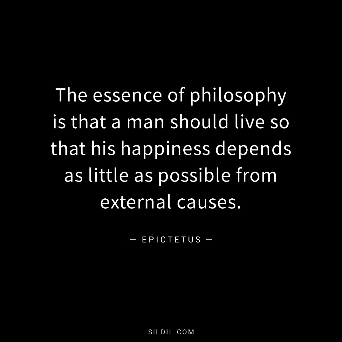 The essence of philosophy is that a man should live so that his happiness depends as little as possible from external causes.