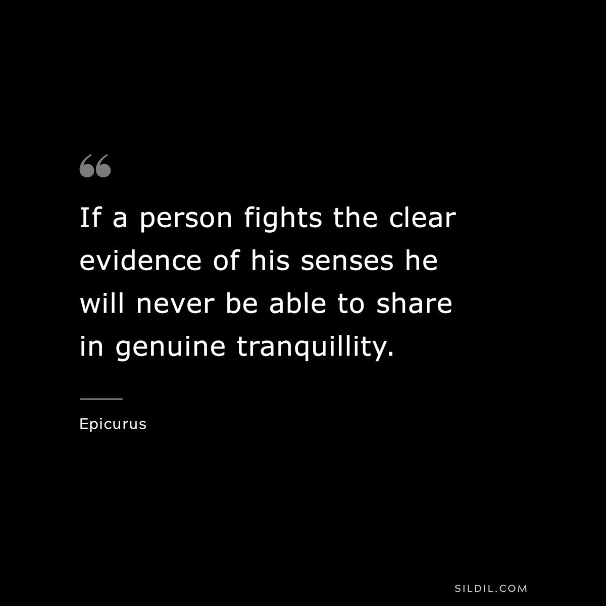 If a person fights the clear evidence of his senses he will never be able to share in genuine tranquillity. — Epicurus