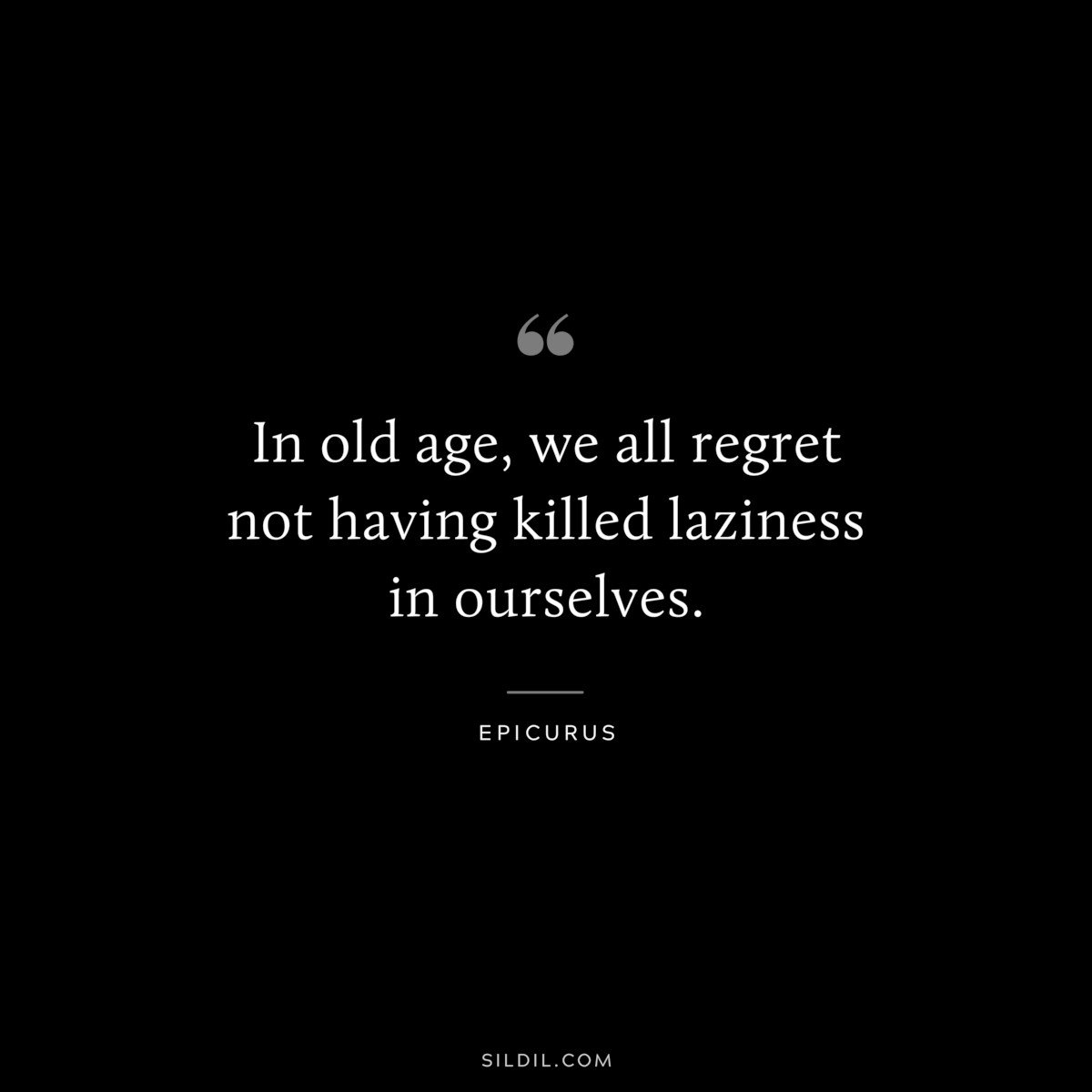 In old age, we all regret not having killed laziness in ourselves. — Epicurus