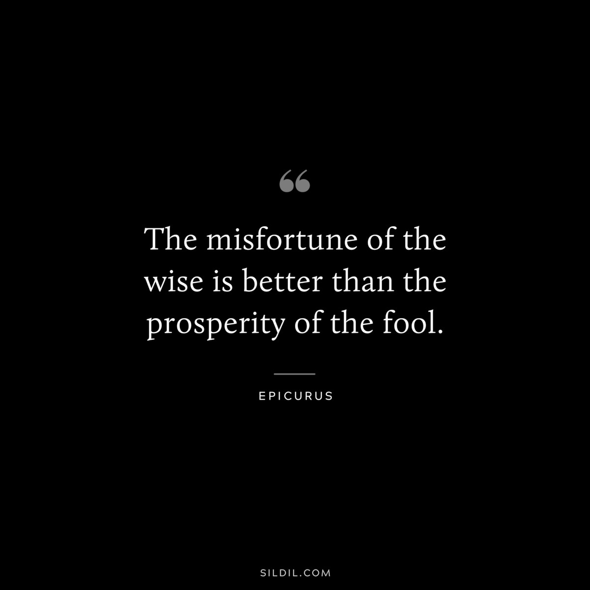 The misfortune of the wise is better than the prosperity of the fool. — Epicurus