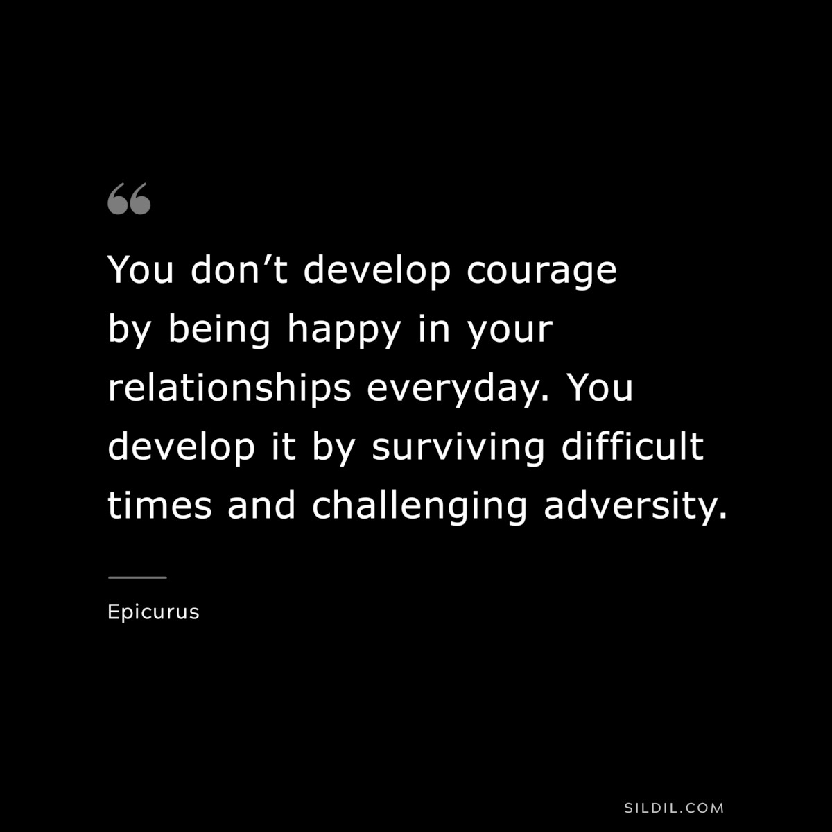 You don’t develop courage by being happy in your relationships everyday. You develop it by surviving difficult times and challenging adversity. — Epicurus