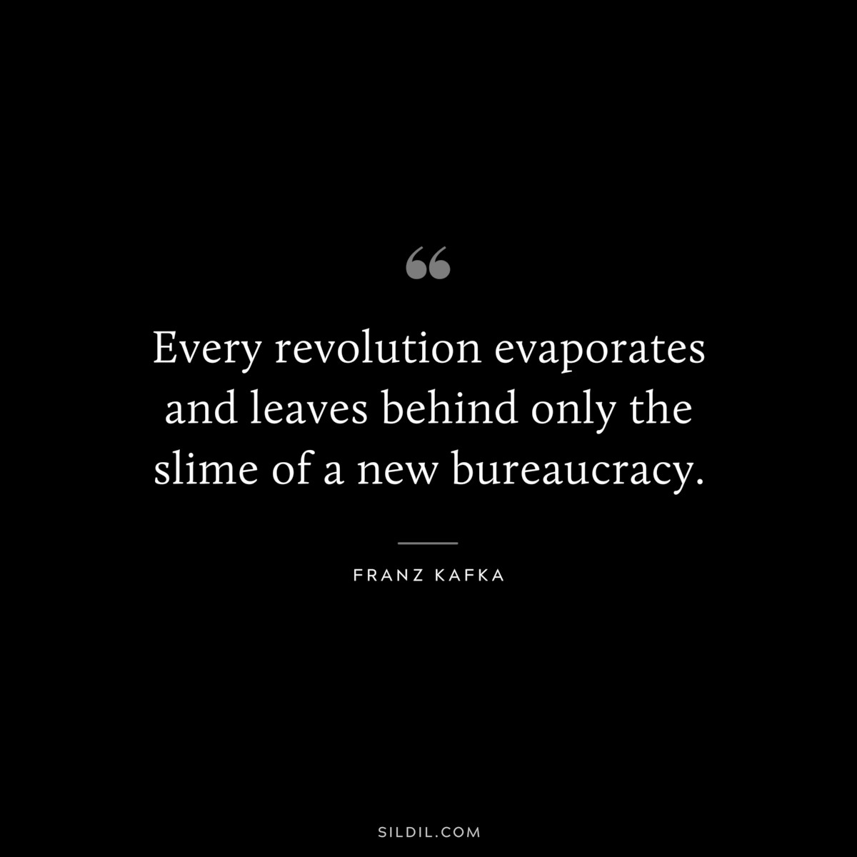 Every revolution evaporates and leaves behind only the slime of a new bureaucracy. ― Franz Kafka