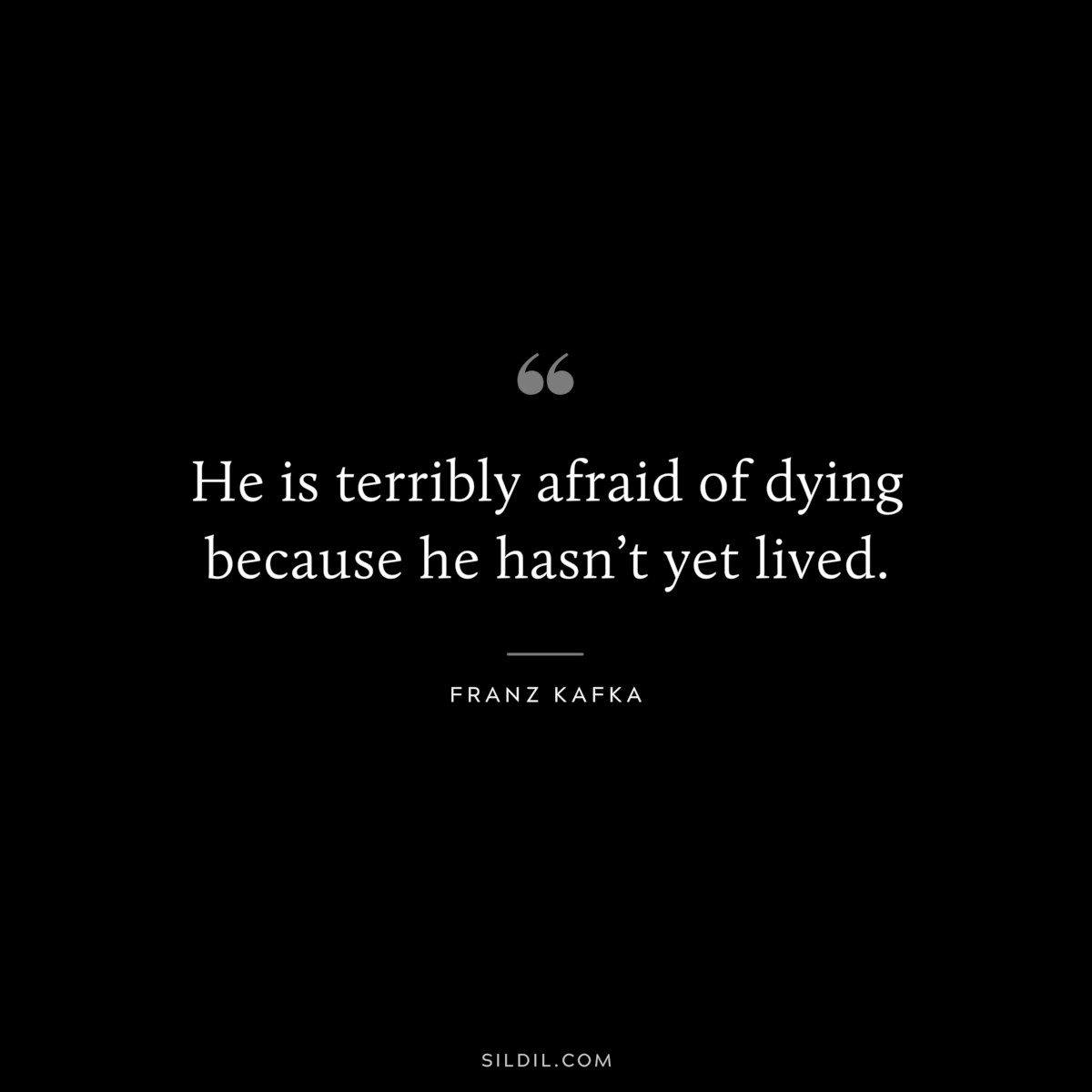 He is terribly afraid of dying because he hasn’t yet lived. ― Franz Kafka