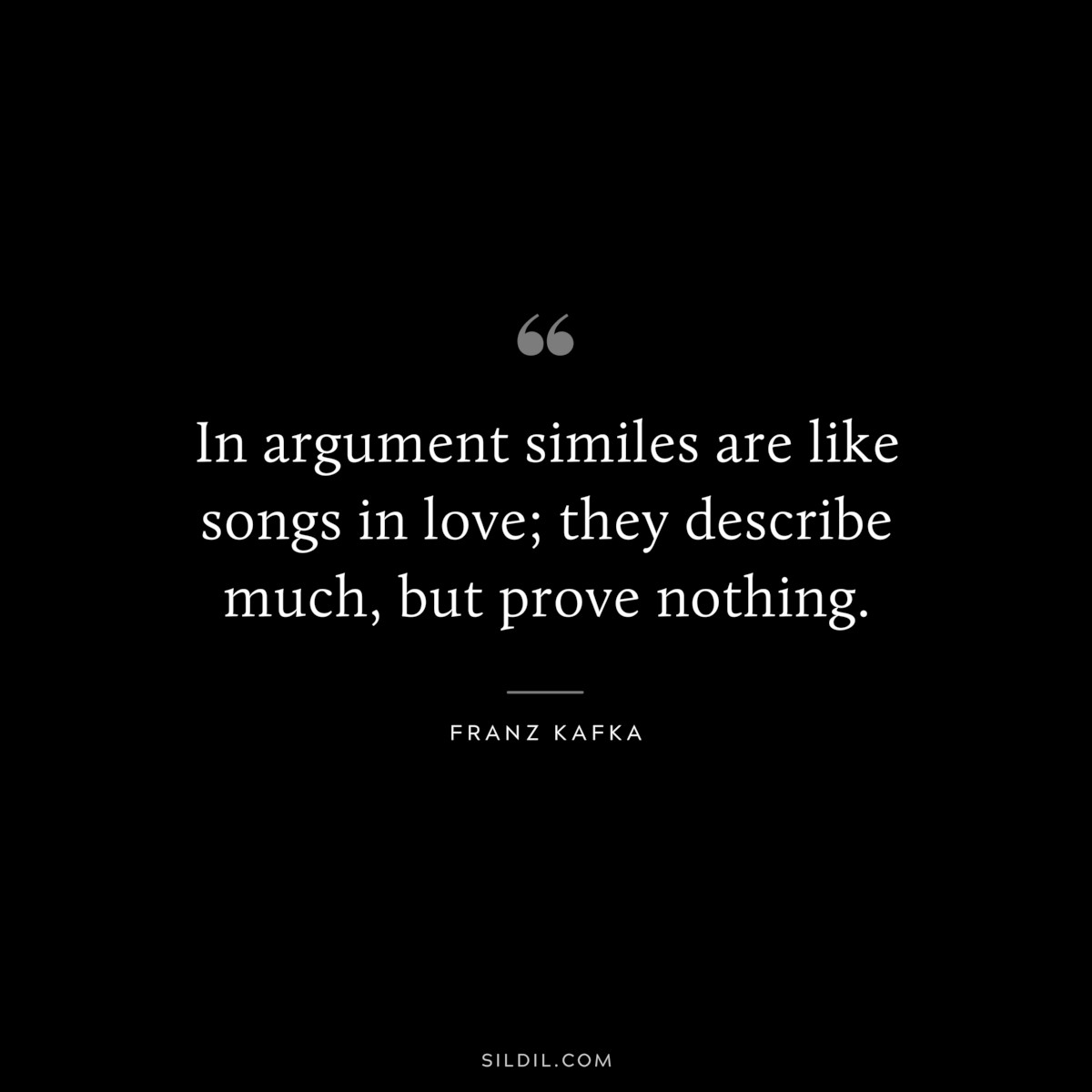 In argument similes are like songs in love; they describe much, but prove nothing. ― Franz Kafka