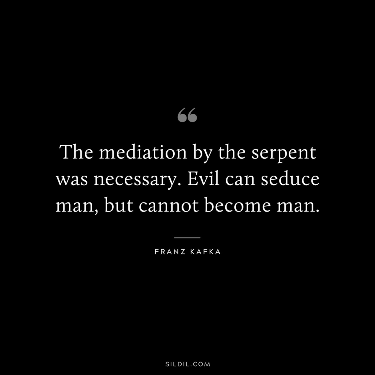 The mediation by the serpent was necessary. Evil can seduce man, but cannot become man. ― Franz Kafka