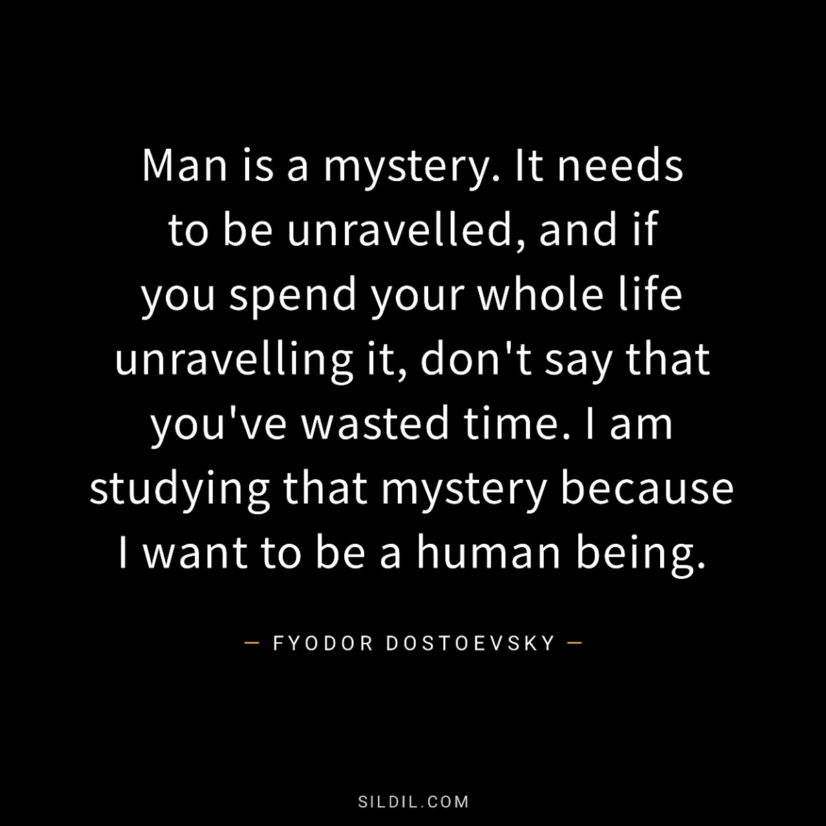 Man is a mystery. It needs to be unravelled, and if you spend your whole life unravelling it, don't say that you've wasted time. I am studying that mystery because I want to be a human being.